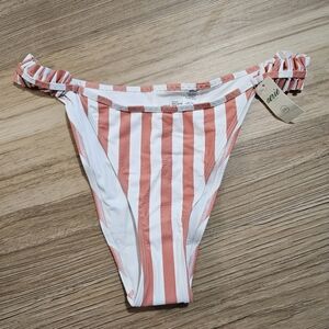 Aerie Printed Ruffle Super High Cut Cheekiest Bikini Bottom Pink White Medium